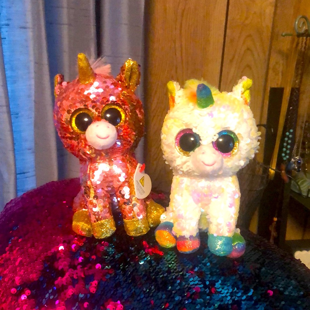 (2) Small TY Beanie Baby Unicorn 🦄 Stuffed Toys